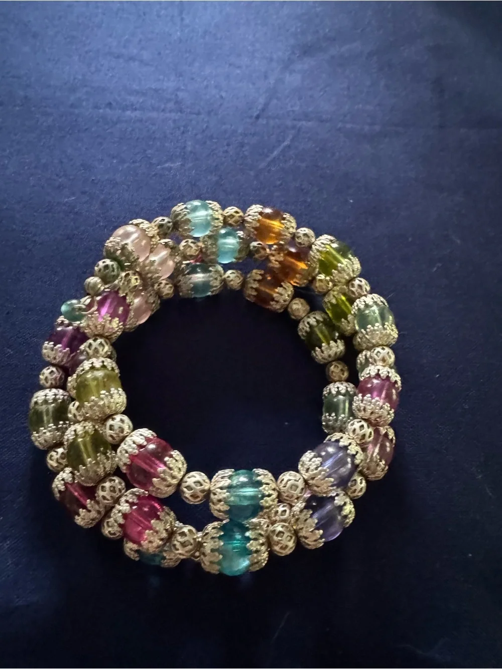 Silver-Tone Multi-Color Glass Bead Stretch Bracelet